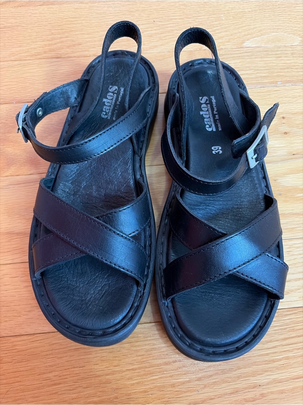 Cados Most Comfortable Black Leather Strap Sandals•made in Portugal•bohemian•39